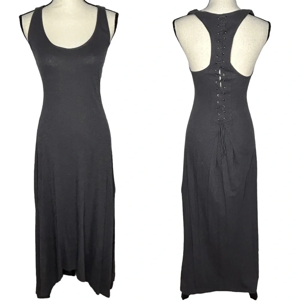 Elizabeth & James Gray Lace Up Racerback Maxi Dress